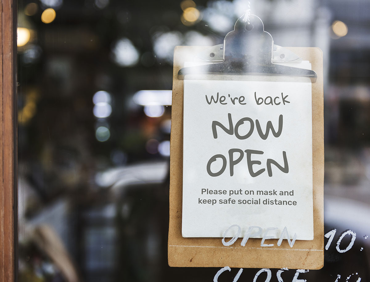 ‘We’re back, now open’ cafe sign after covid-1